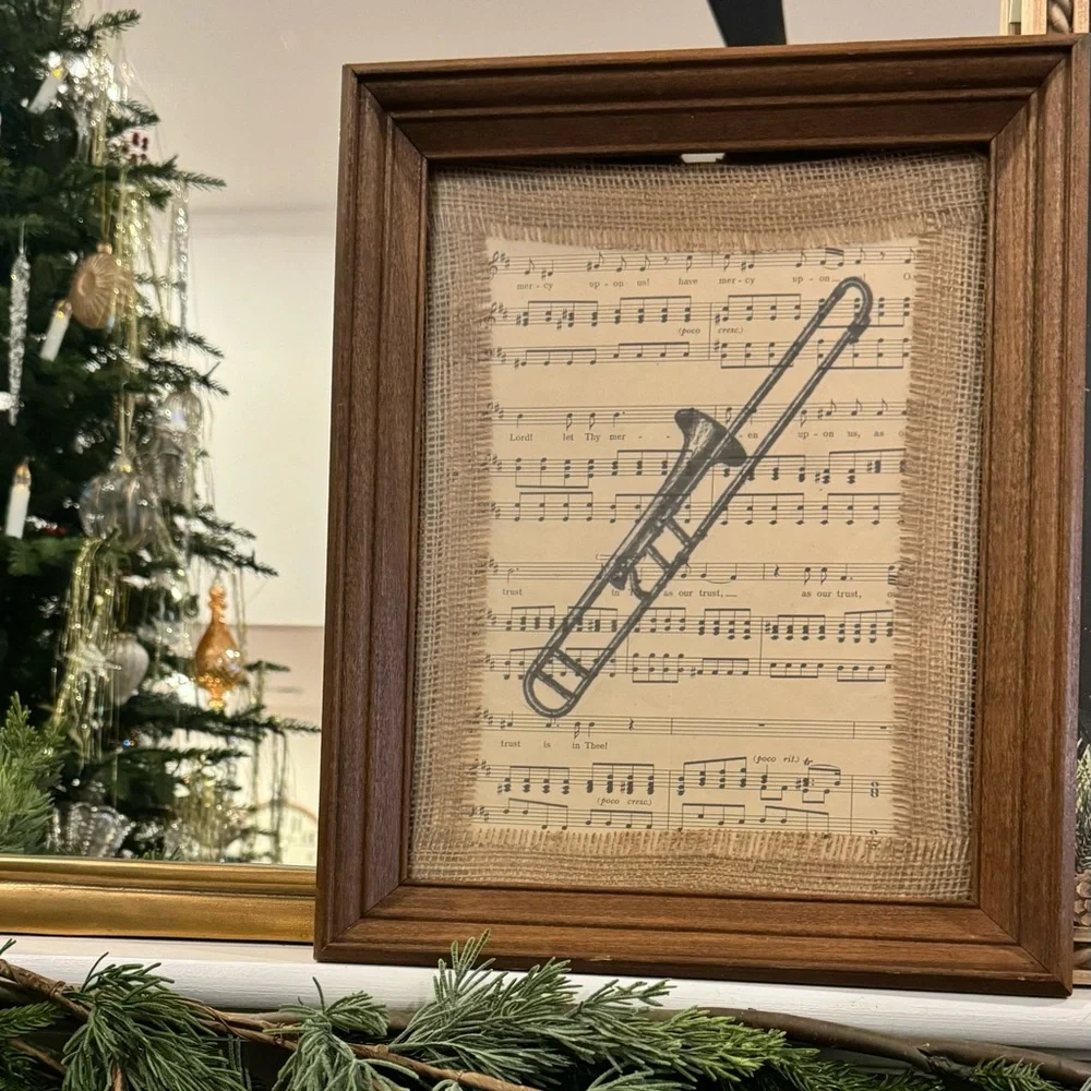Vintage wood framed wall art featuring a vintage-style illustration 12. X 15”
